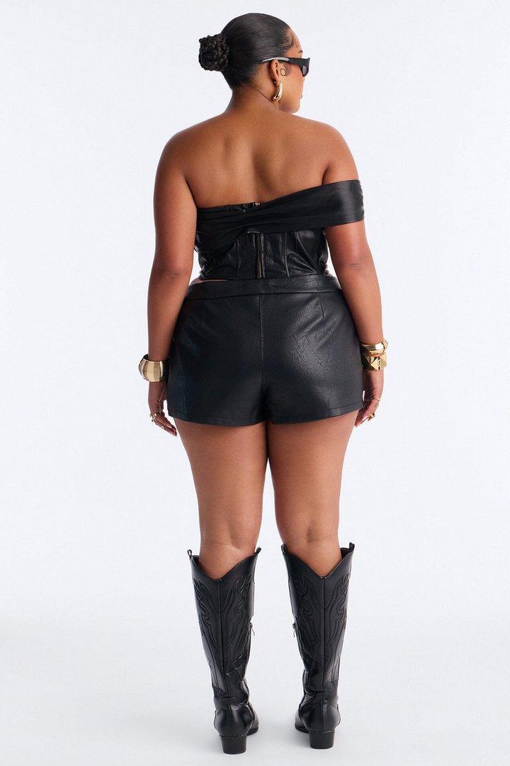 Siren Faux Leather Corset Top - Black