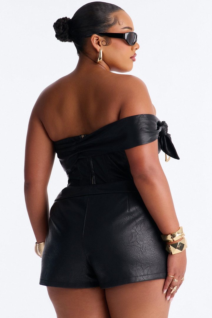 Siren Faux Leather Corset Top - Black