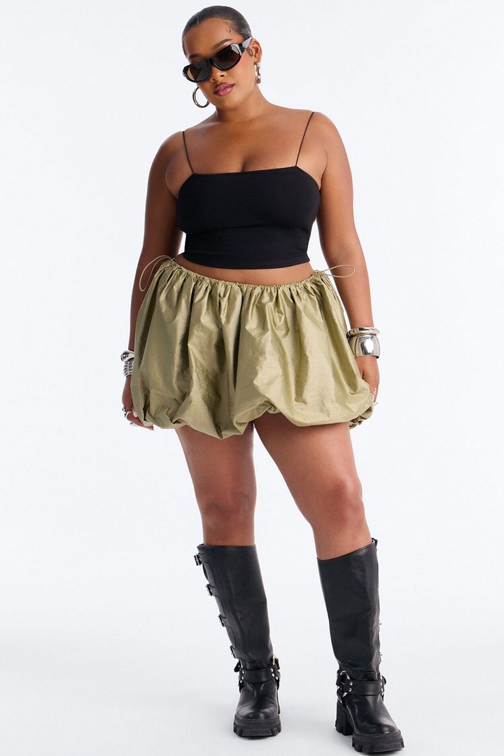 Stardust Nylon Mini Bubble Skirt - Olive