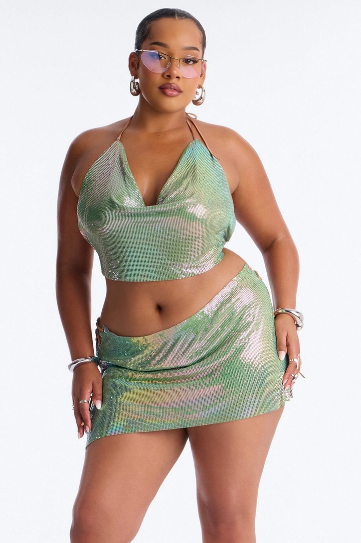 Neon Nights Chainmail Halter Top - Green/combo