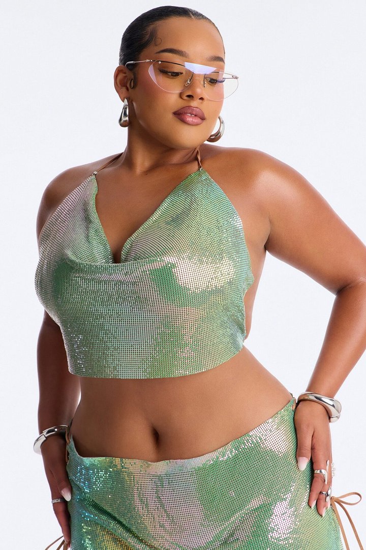 Neon Nights Chainmail Halter Top - Green/combo
