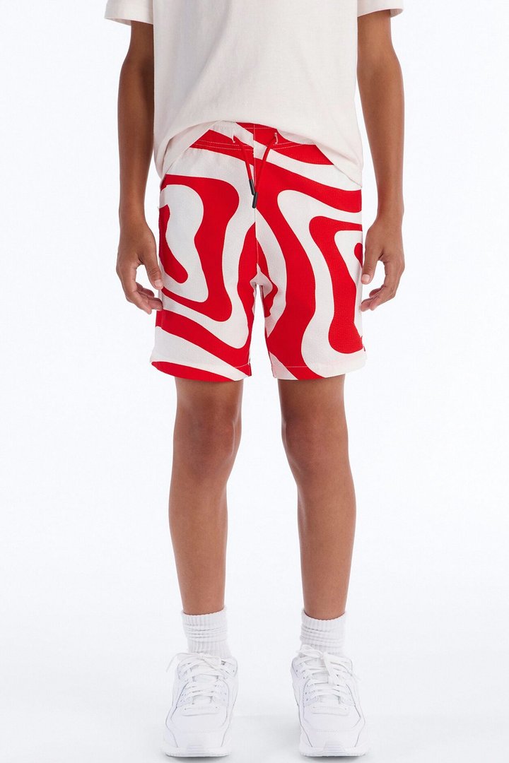 Mini Groovy Abstract Printed Seersucker Swim Trunk - Red