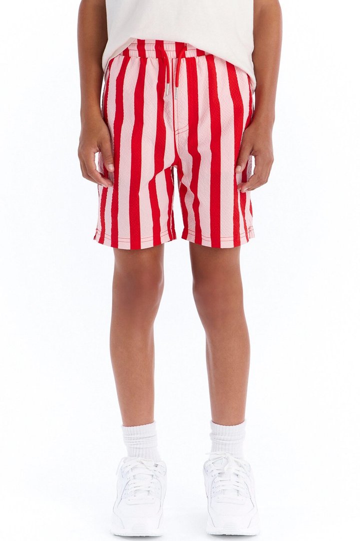 Mini Striped Party Seersucker Swim Trunk 6″ - Red