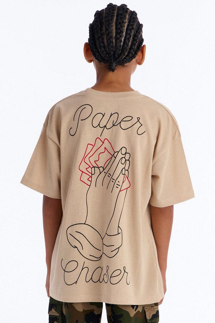 Mini Pray And Paper Chase Embroidery Short Sleeve Tee - Khaki