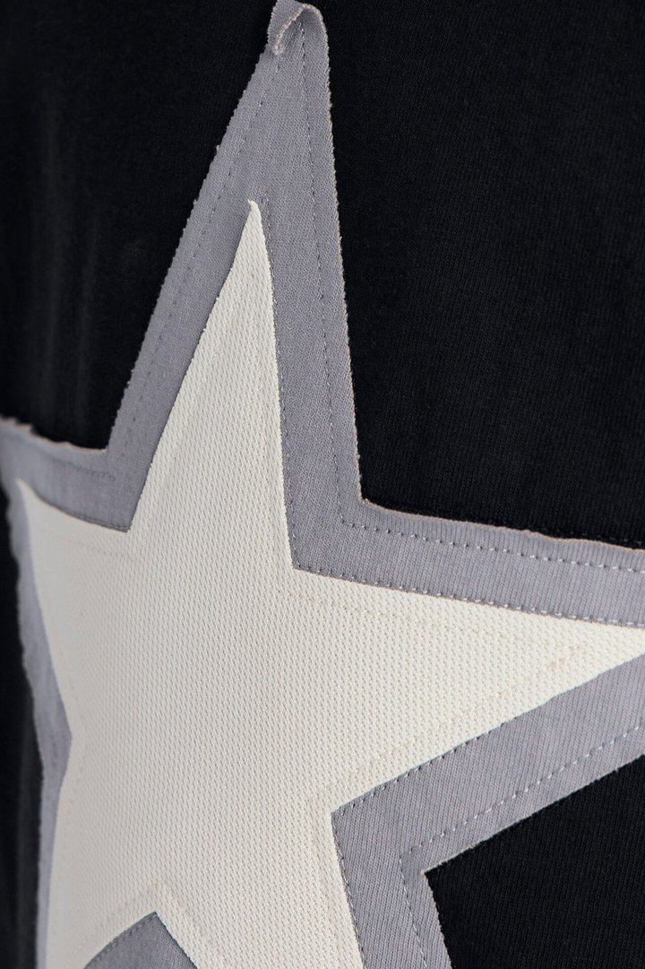 Mini Premium Oversized Star Patch Short Sleeve Tee - Black