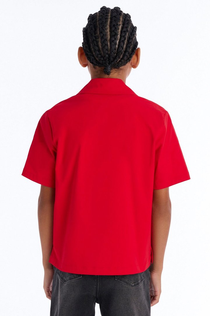 Mini Montez Cuban Collar Button Up Shirt - Brick Red