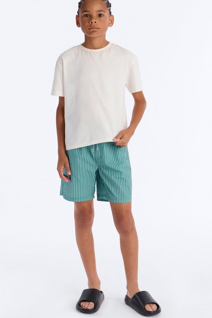 Mini Striped Relaxin' Seersucker Swim Trunk 6″ Trunk - Green
