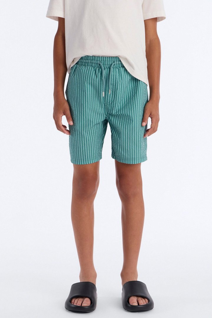 Mini Striped Relaxin' Seersucker Swim Trunk 6″ Trunk - Green