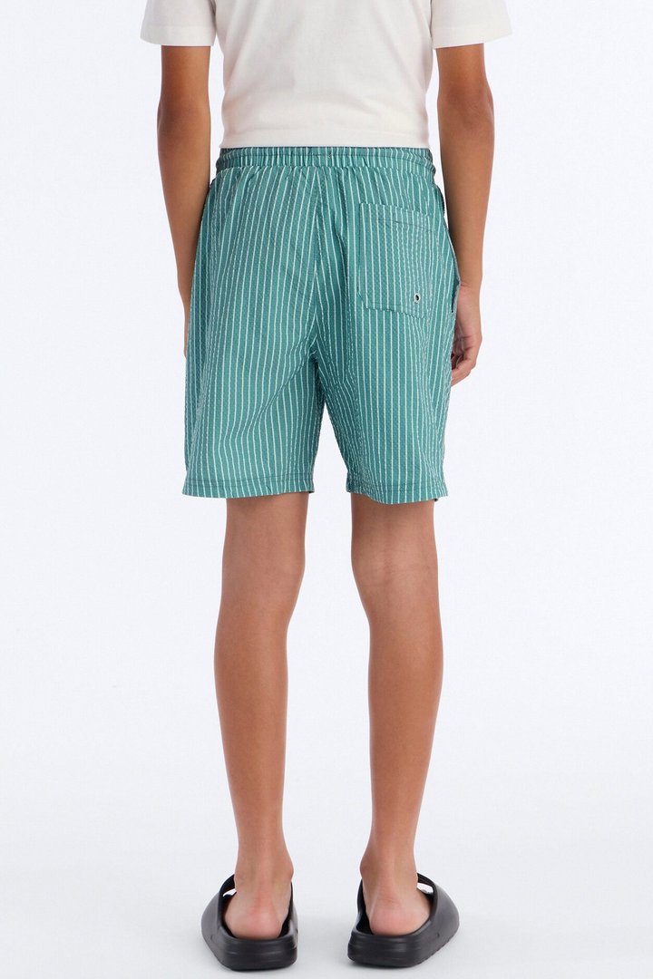 Mini Striped Relaxin' Seersucker Swim Trunk 6″ Trunk - Green