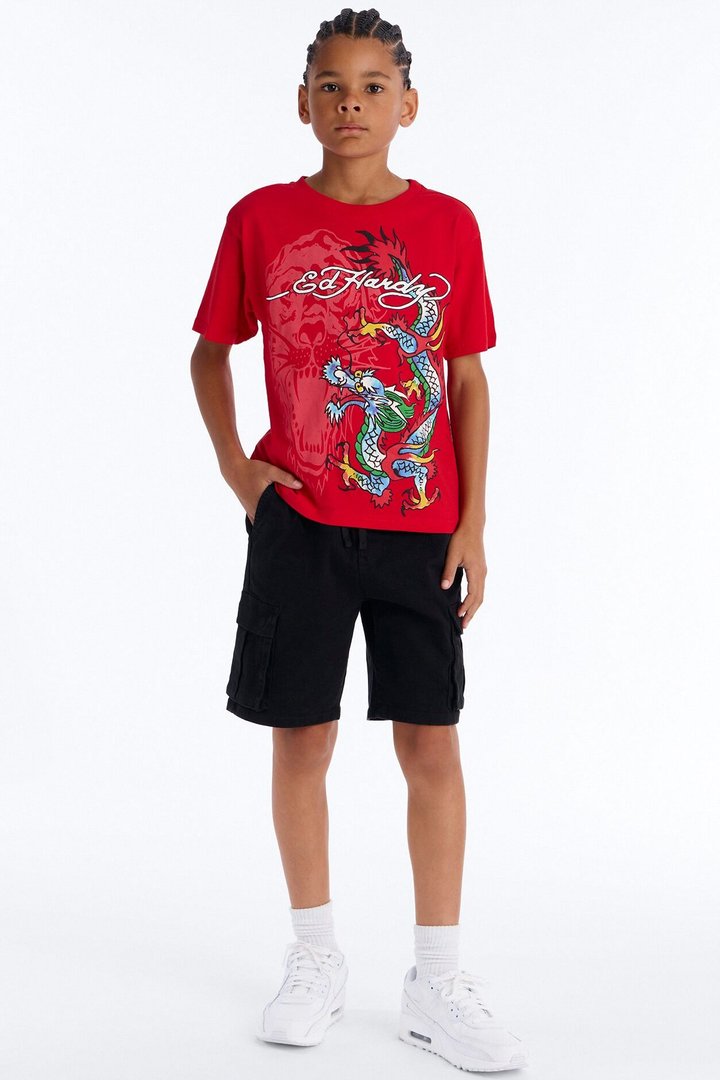 Mini Ed Hardy Daring Dragon Front/Back Short Sleeve Tee - Red