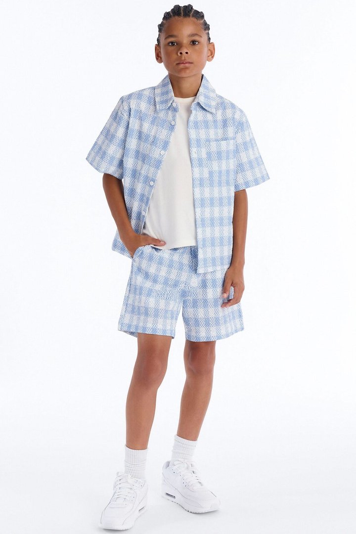 Mini Relaxed Chess Check Seersucker Short - Blue