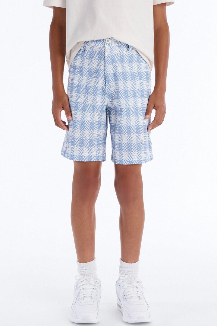 Mini Relaxed Chess Check Seersucker Short - Blue
