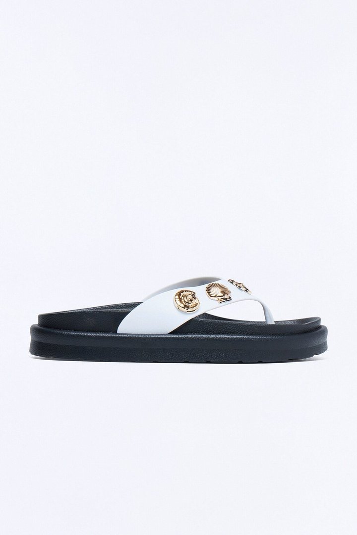 Natalia Shell Flip Flops - White