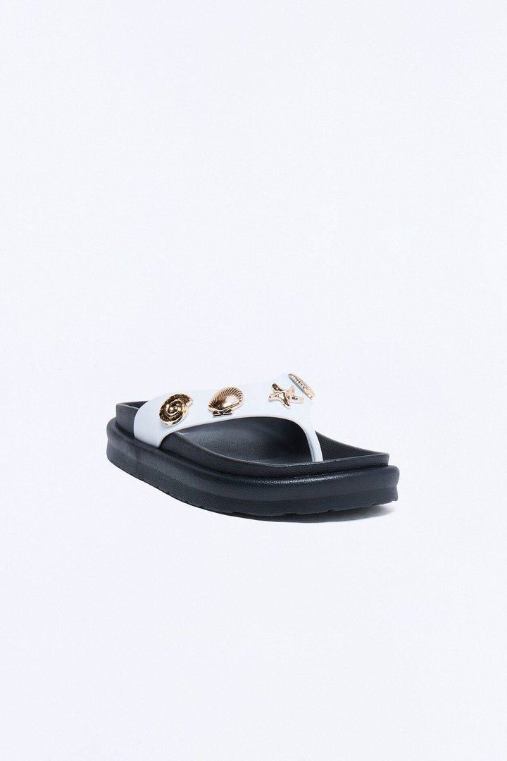 Natalia Shell Flip Flops - White