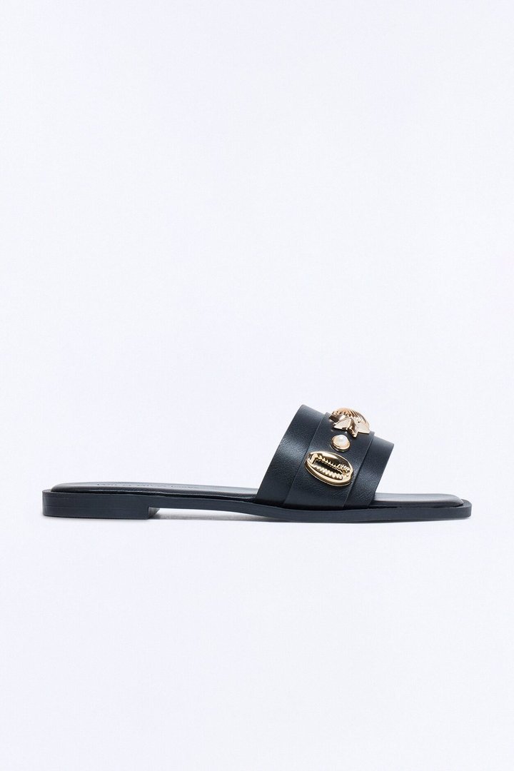 Cosette Hardware Slip On Sandals - Black