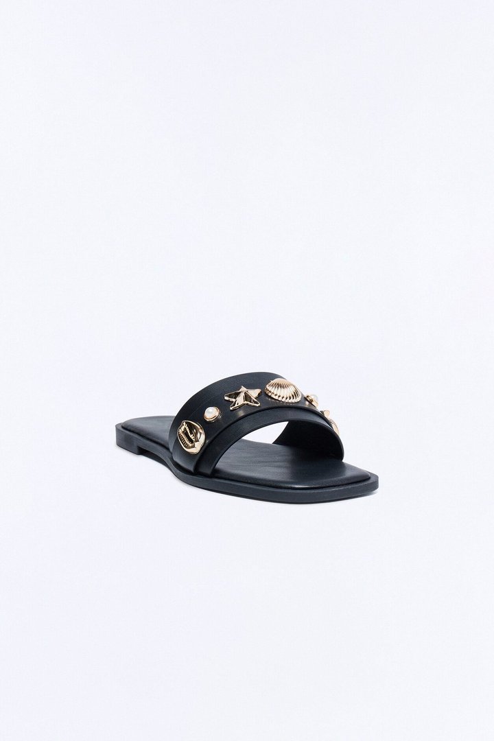 Cosette Hardware Slip On Sandals - Black