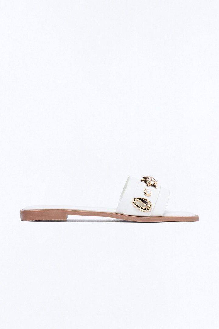 Cosette Hardware Slip On Sandals - White