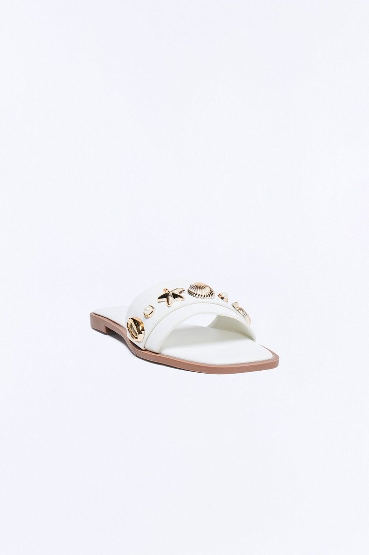 Cosette Hardware Slip On Sandals - White