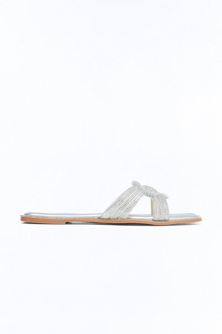 Alita Rhinestone Slip On Sandals - Silver