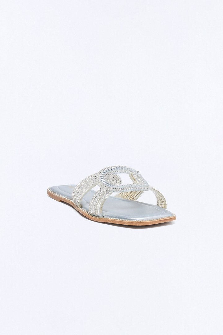 Alita Rhinestone Slip On Sandals - Silver