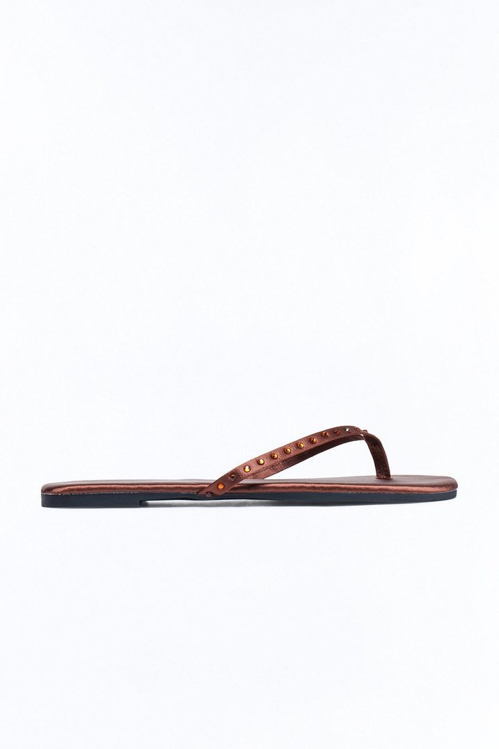 Davi Rhinestone Trim Satin Flip Flops - Brown
