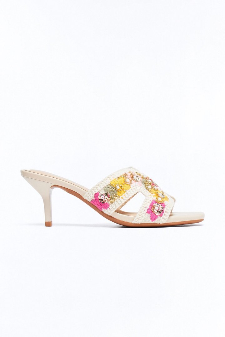 Rianne Floral Crochet Heels - Beige