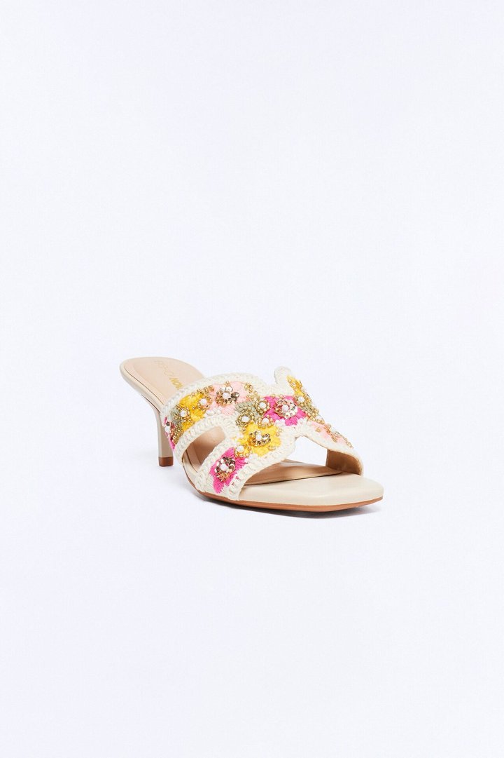 Rianne Floral Crochet Heels - Beige