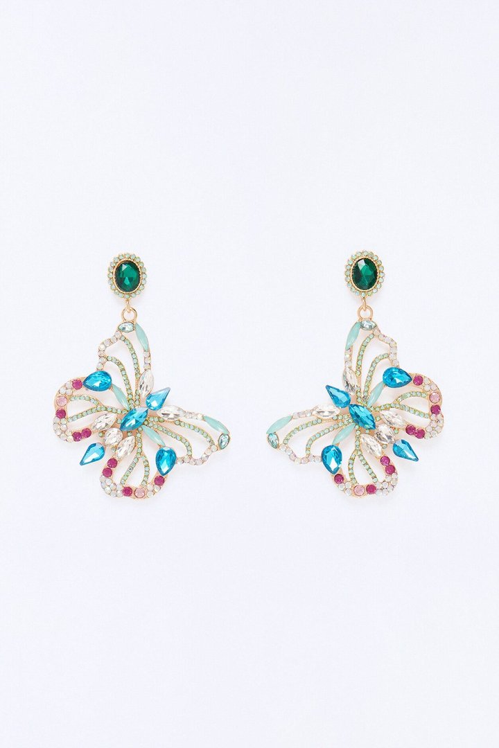 Calm Vibes Butterfly Rhinestone Drop Earrings - Blue/combo
