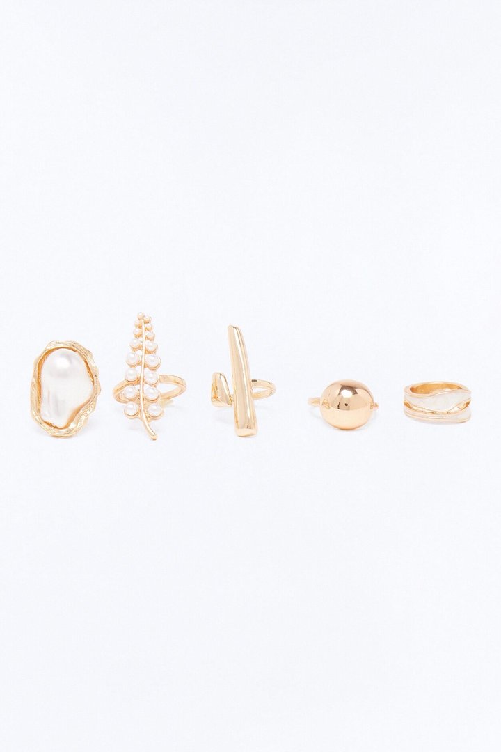 Pearl Tide 5 Piece Ring Set - Gold