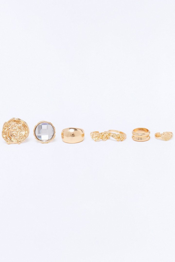 Positive Aura 7 Piece Ring Set - Gold