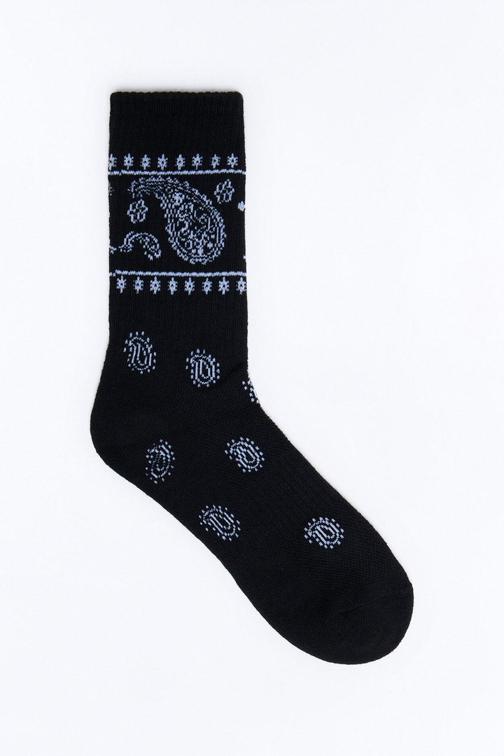 Paisley Bandana Crew Socks - Black