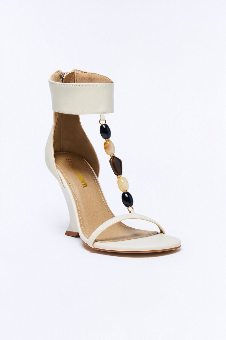 Rockie Beaded Ankle Strap Wedges - Cream