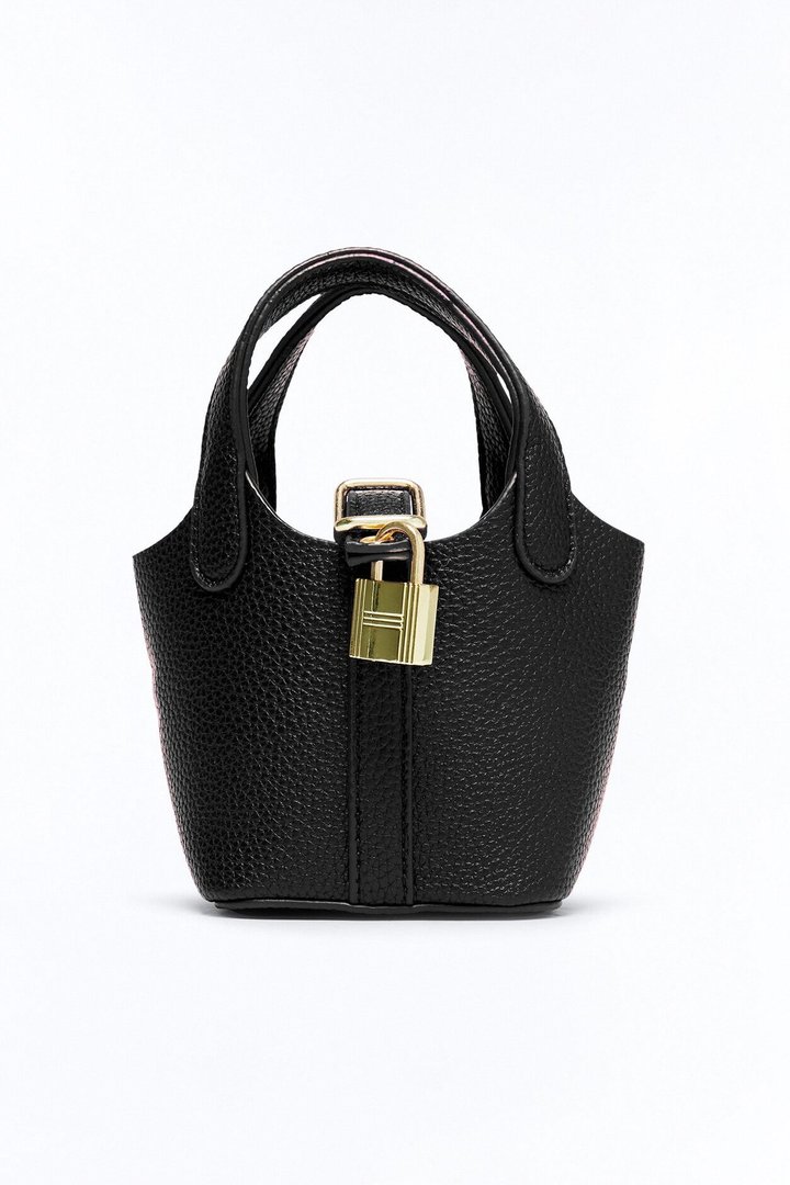 Lock Your Heart Faux Leather Mini Satchel - Black