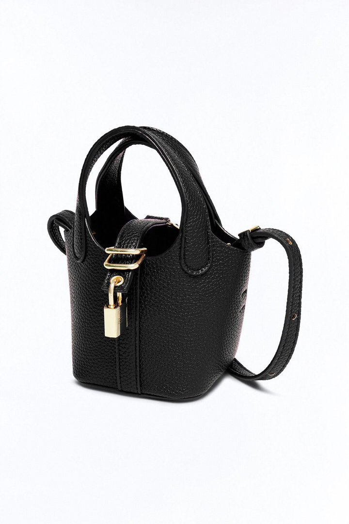 Lock Your Heart Faux Leather Mini Satchel - Black
