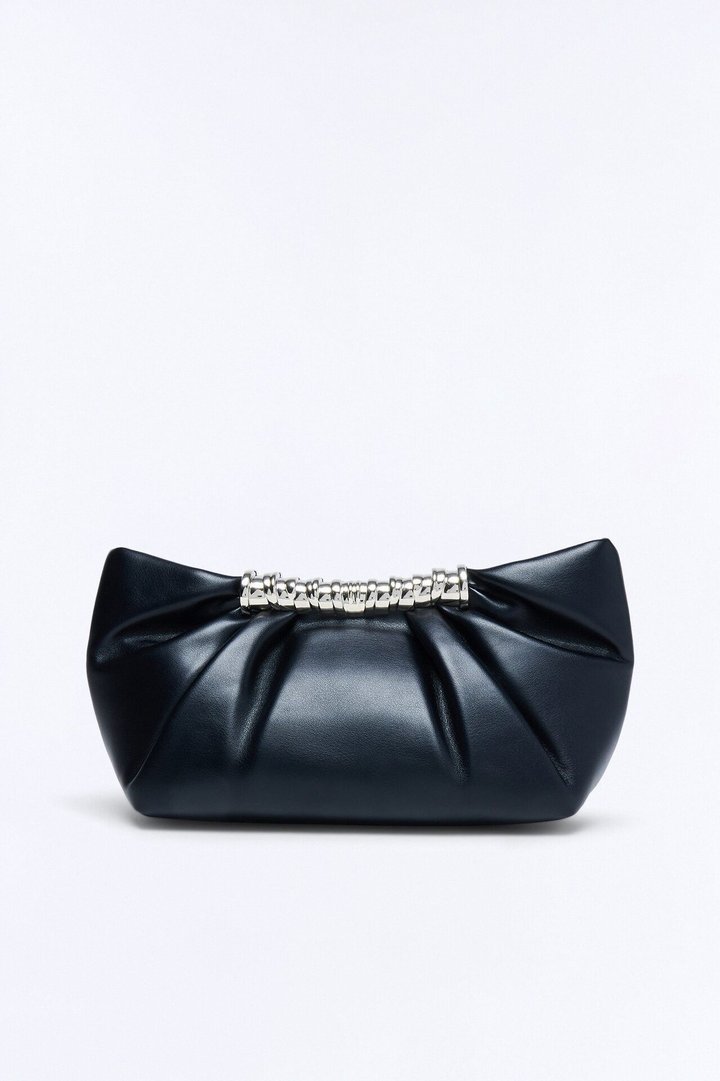 Cece Faux Leather Hardware Clutch - Black