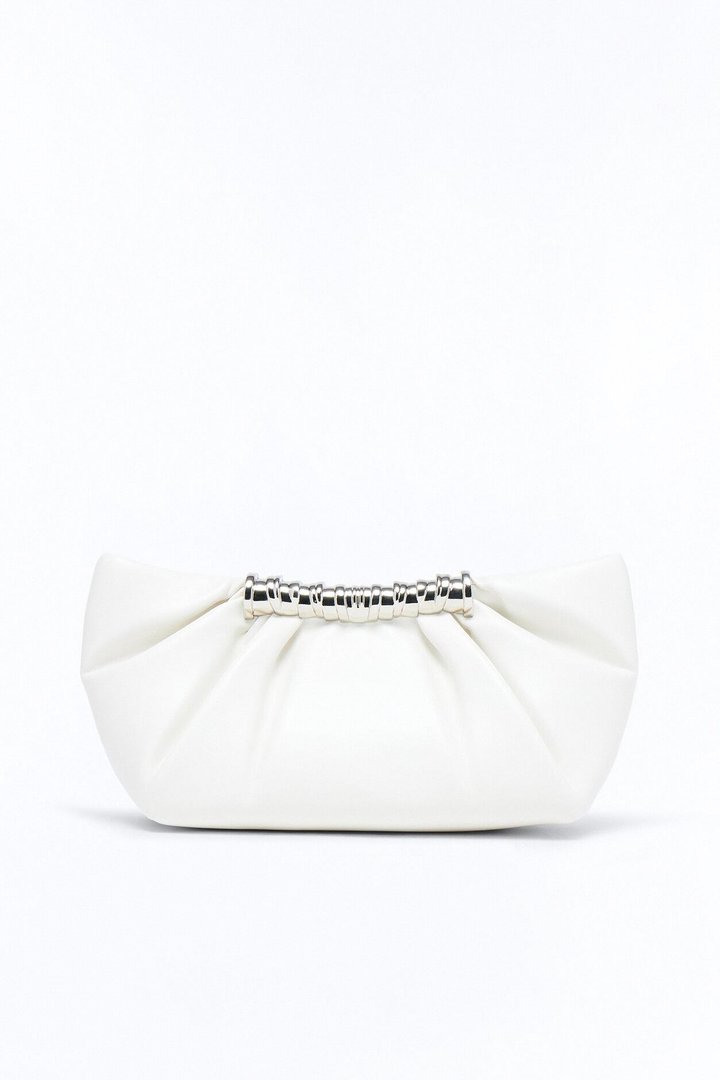 Cece Faux Leather Hardware Clutch - Cream