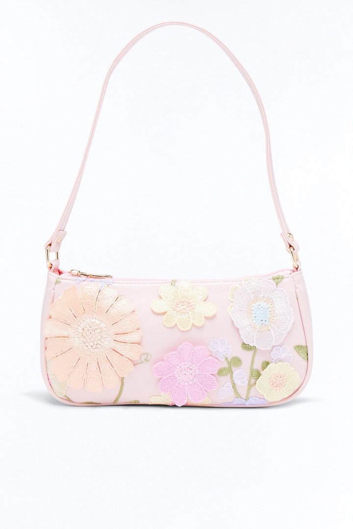 Flower Power Faux Leather 3D Shoulder Handbag - Pink