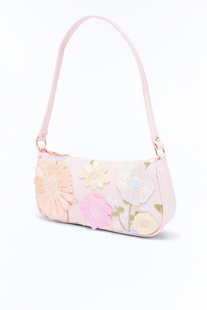 Flower Power Faux Leather 3D Shoulder Handbag - Pink