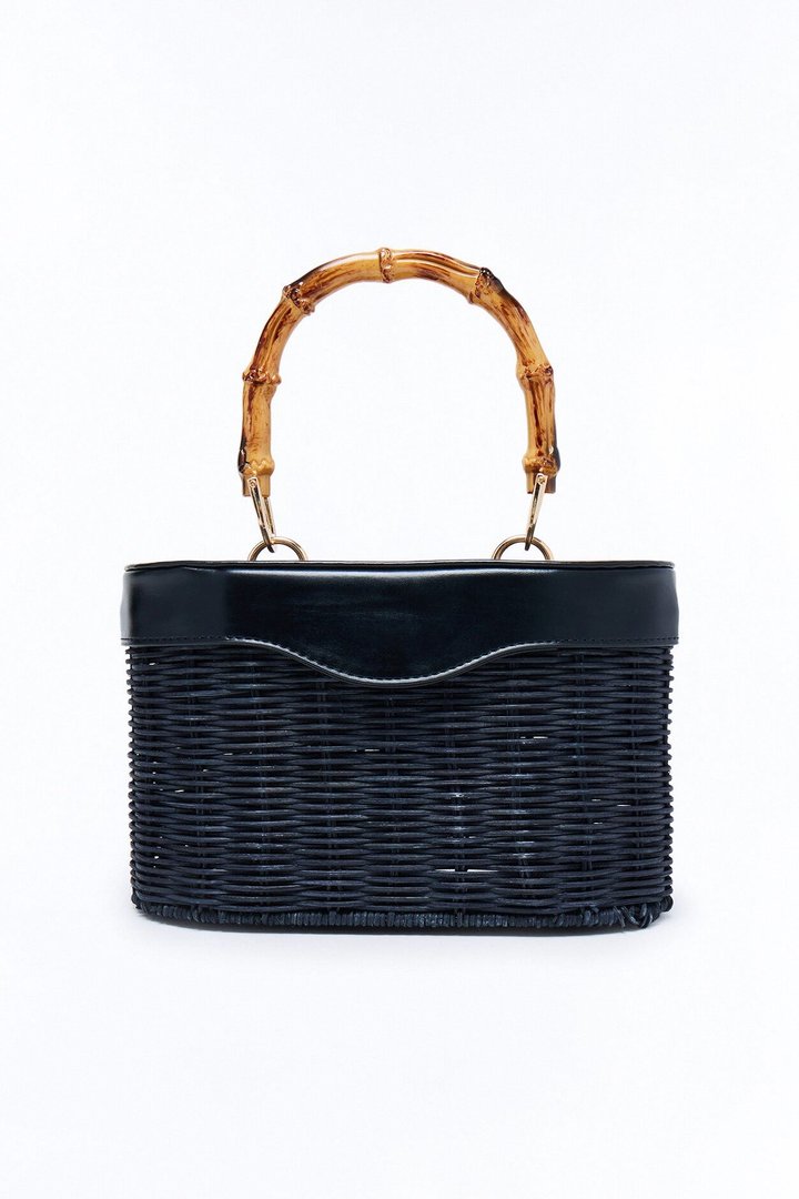 Sunhaven Straw Satchel Handbag - Black
