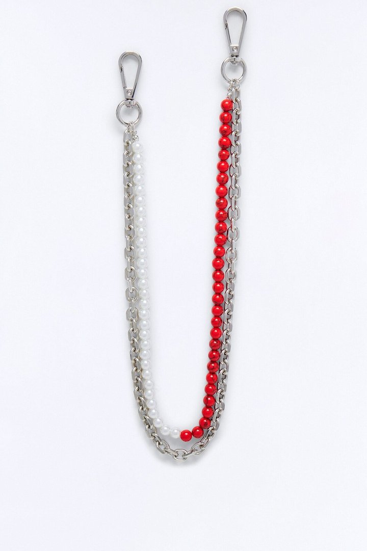 Crimson And Pearl Layered Pant Chain - Silver