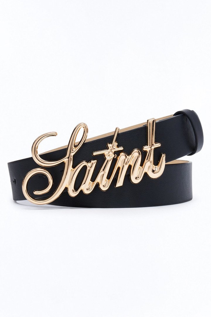 Saint Script Buckle Belt - Black/Gold