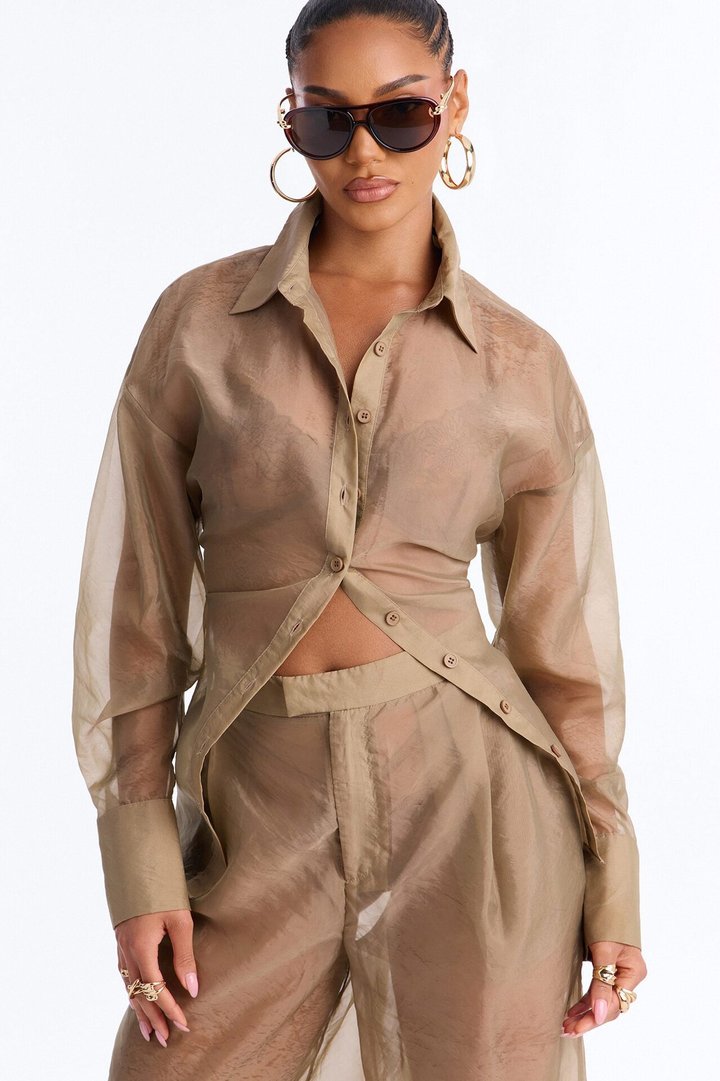Celine Organza Lace Up Shirt - Olive