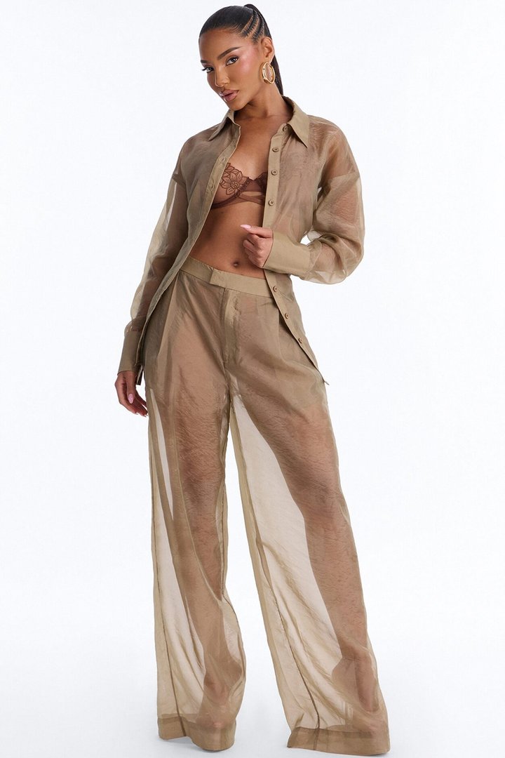 Celine Organza Lace Up Shirt - Olive