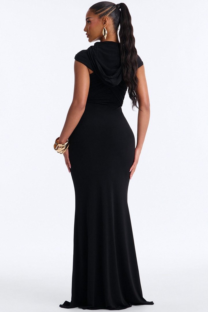 Delara Hooded Maxi Dress - Black