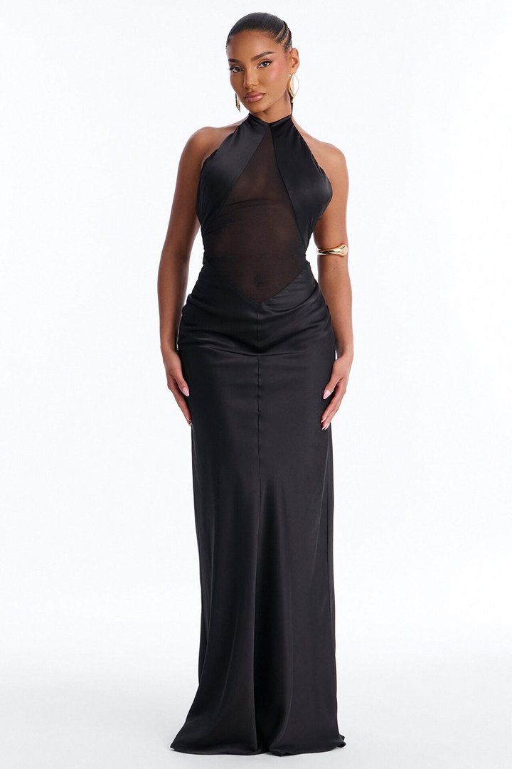 Night Slay Satin Maxi Dress - Black
