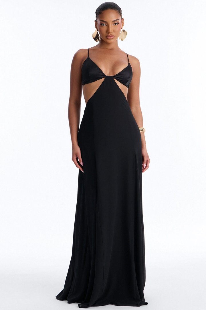 Night Slay Chiffon Maxi Dress - Black