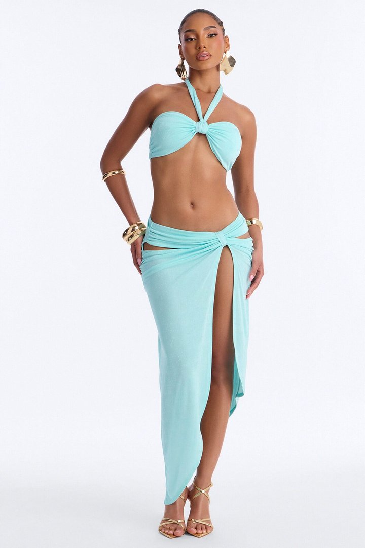 Cosmic Slinky High Slit Skirt Set - Aqua