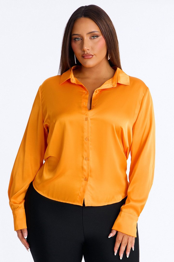 Feelin' Popular Satin Shirt - Tangerine