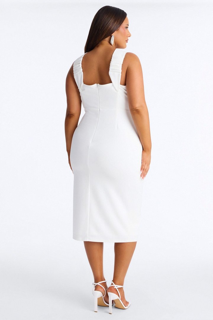 Anabella Off Shoulder Bow Midi Dress - White