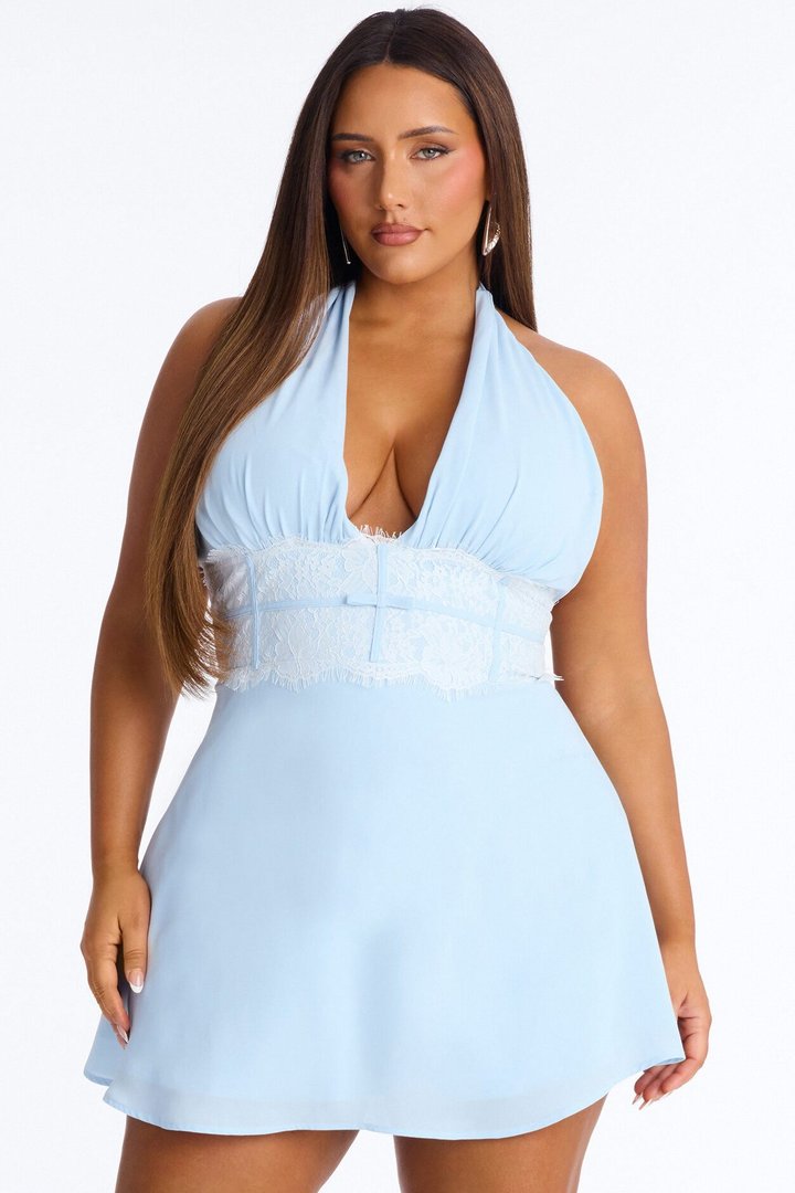 Lucky Girl Syndrome Halter Chiffon Mini Dress - Light Blue